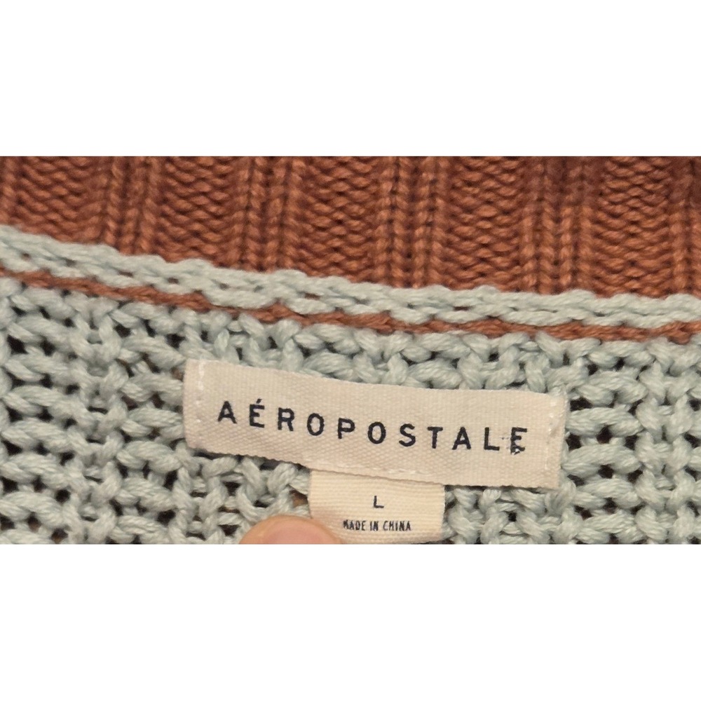 Aeropostale Striped V-Neck Sweater Womens Large Multicolor Pastel Boho Open Knit - Picture 4 of 5